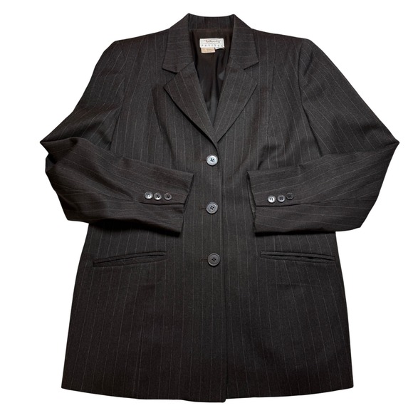 Talbots Petites 12P Brown Pinstripe Wool‎ Blend Blazer Jacket Career Vintage - Picture 1 of 13